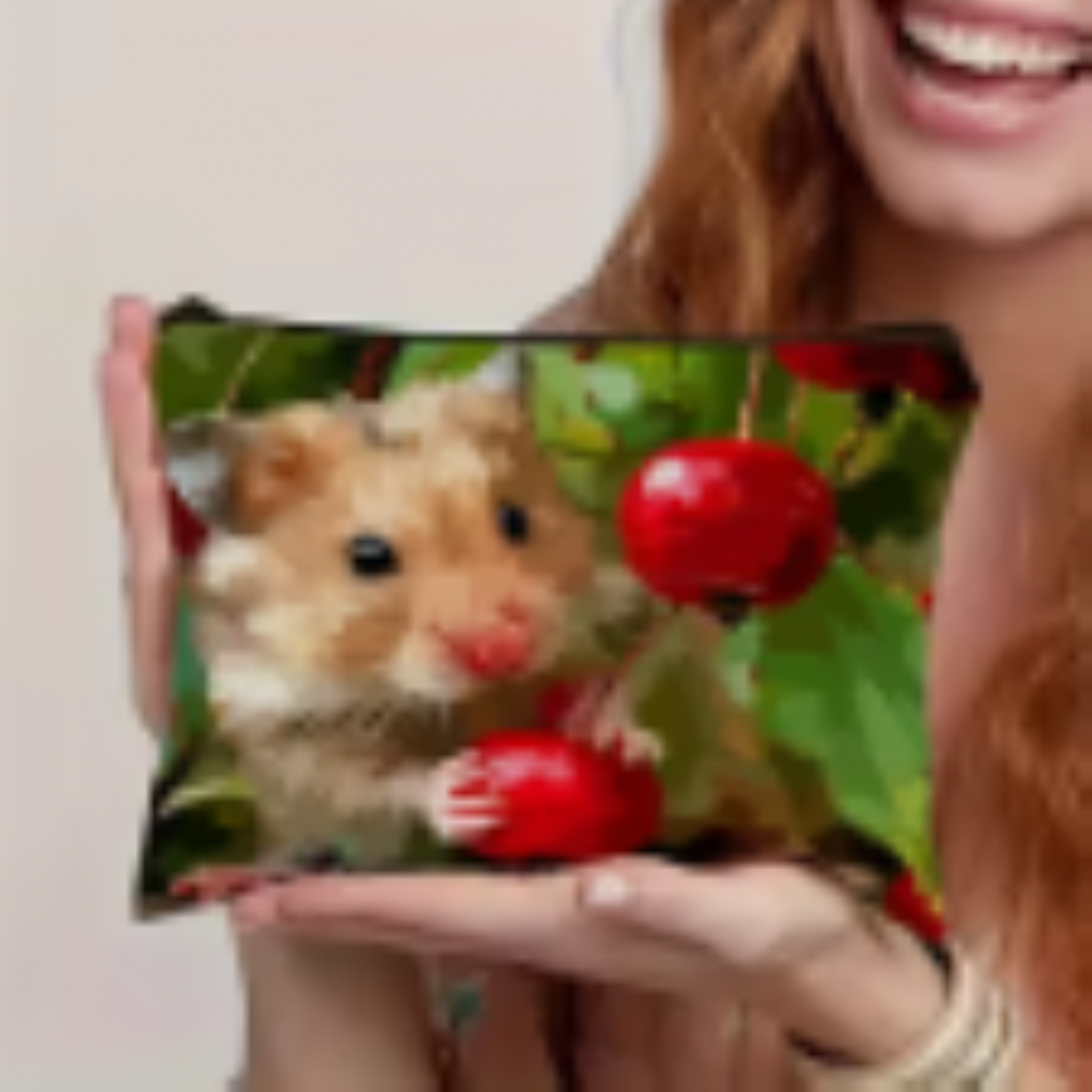 Sac de cosmétique motif hamster doré